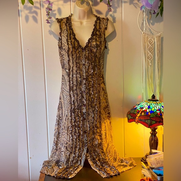 Oscar de la Renta Dresses & Skirts - FINAL PRICE Oscar de la Renta sheer button down dress,tan/brown paisley,ruffle 4